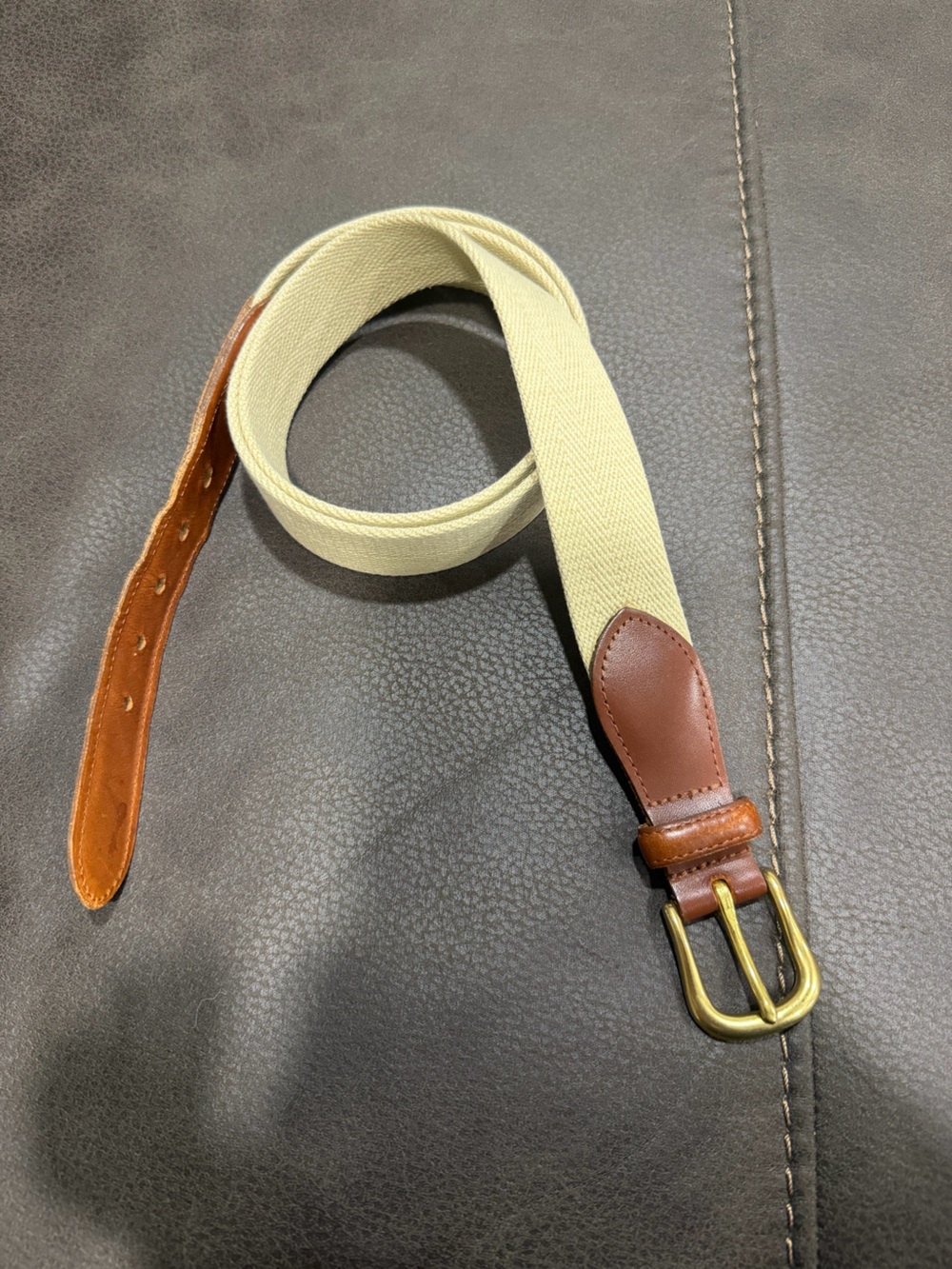 Coach Cream Canvas Belt with Brown Leather Trim